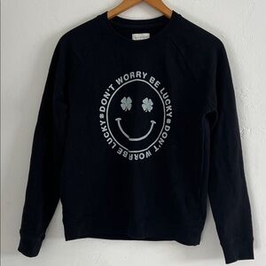 Lucky Brand 100% Cotton Black Smiley Face Crewneck Sweatshirt Size S